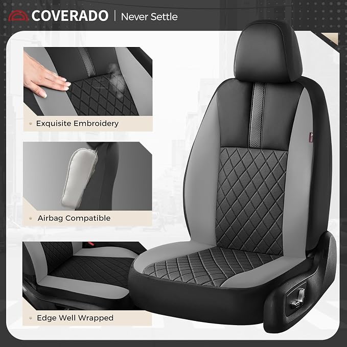 Coverado Car Seat Covers Full Set, Automotive Leather Seat Covers for Car,Universal Fit Front Back Seat Cover, Non-Slip Waterproof Breathable Car Seat Protector