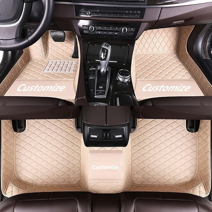 Custom Fit Car Floor Mats - Full Coverage Automotive Leather Floor Liners for Most Vehicles by MingyunSM (Beige)