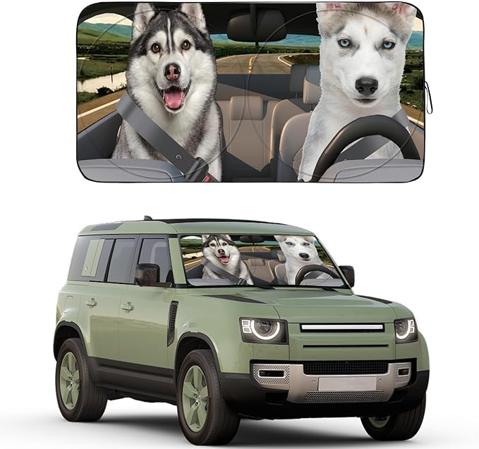 Gven Windshield Sun Shade for Car Front Window Cover Sunshades Visor Automotive Sun Shield for Full-Size Sedan & SUV, Mid-Size SUV, Sports Cars Mid-Size Pickup Truck Car Accessories(Dogs, L)