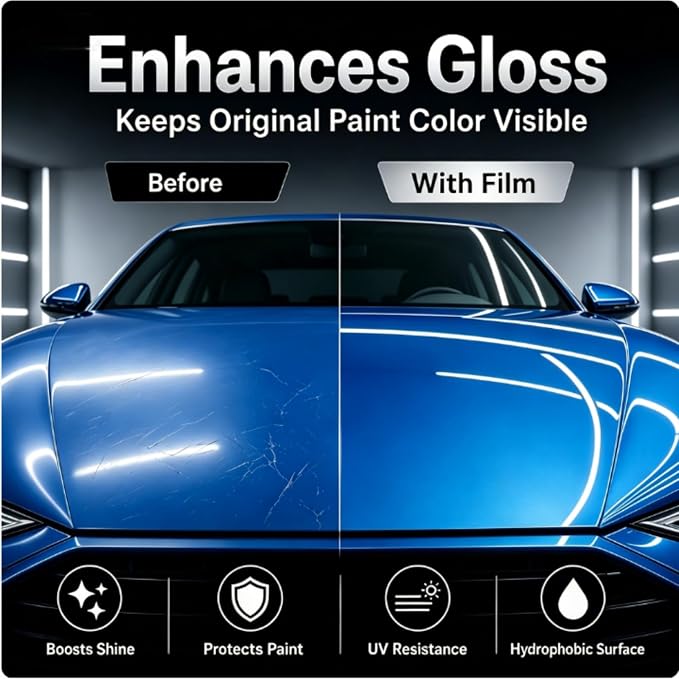 MHOO Car Premium TPH Clear Paint Protection Vinyl Film 7.5Mil Paint Protection Film Gloss Clear Self Healing Auto Bra Vinyl Wrap Invisible Scratches Car wrap (TPH7.5 Mils High-Gloss, 5X6ft)