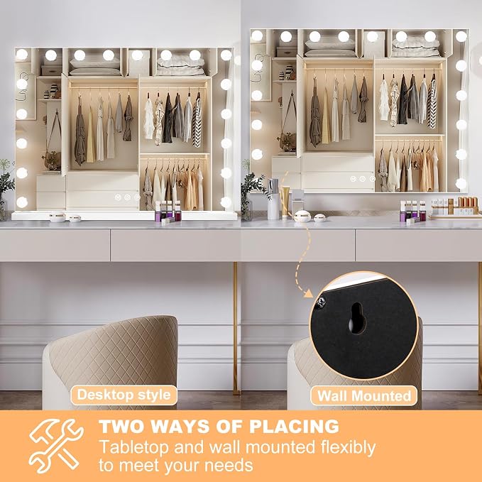 Moonee Vanity Mirror with Lights, Hollywood Lighted Makeup Mirror with 18 Dimmable Bulbs and 10X Magnification, 3 Colors Modes, Light Up Mirror, Gifts for Women, Girls,Dorm Room Essentials(32" x 24")