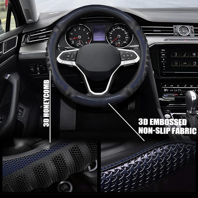 Osilly Car Steering Wheel Cover, Anti-Slip Leather Breathable Comfortable Automotive Steering Wheel Cover Protector Decoration for Men and Women, 15 Inch Universal for SUV, Truck, RV(Blue)