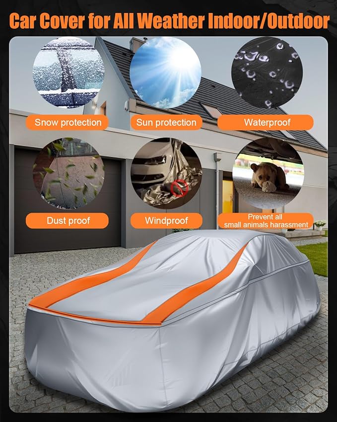 Sliver Full Enclosed Car Cover Universal Fit Wrangler 2 Door 1987-2025 YJ/TJ/JK/JL,Kia Soul,Honda fit,Trax,Encore,Kona/Veloster,HR-V 2015-2022 Fit Small SUV/Hatchback/Jeep Length up to 171 in