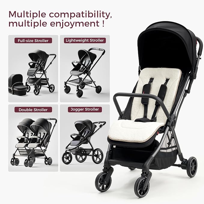 Momcozy Reversible Stroller Cushion | Universal Breathable Stroller Liner | Winter Warm Car Seat Liners | Crib Carriage Cushion Pad | Plush for Winter Use &Soft Fabric for All-Season Comfort