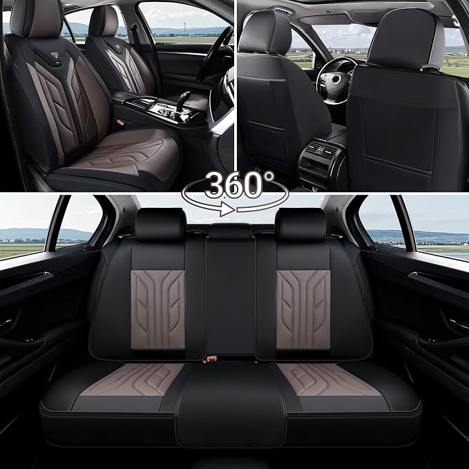 Coverado Seat Covers, Car Seat Covers Front Seats, Leather Seat Covers for Cars, Automotive Seat Covers Car Seat Protector Car Seat Cushion Universal Fit for Most Sedan SUV Pick-up Truck(Black&Coffee)