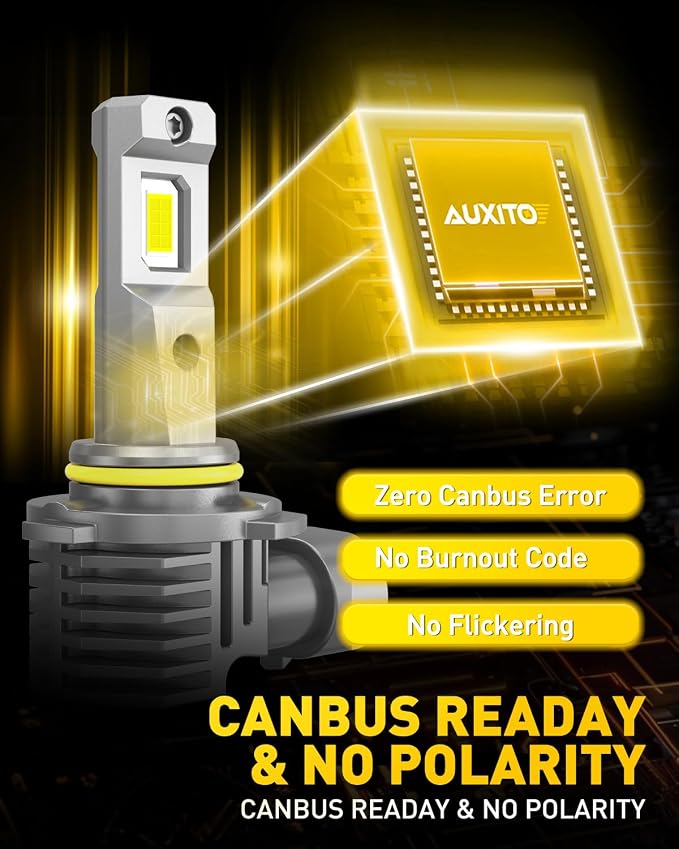 AUXITO 9005 9006 Bulbs, 80,000LM 15X Super Output, 6500K Cool White, Long Lifespan, 1:1 Mini Size Replacement Light Bulbs, Plug-N-Play, Pack of 4