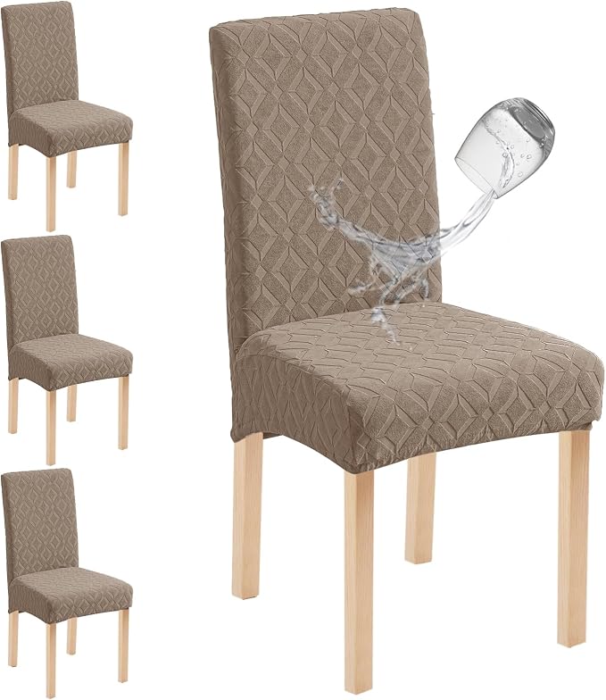 Genina Waterproof Chair Covers for Dining Room Set of 4, Removable Washable Chair Slipcover Protectors, Taupe