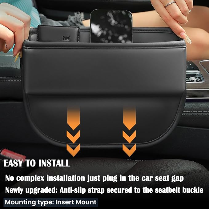 2 Pack Universal Fit Premium Leather Car Seat Gap Filler Organizer, Center Console Organizer for Car SUV Truck (Black,2 Pack)
