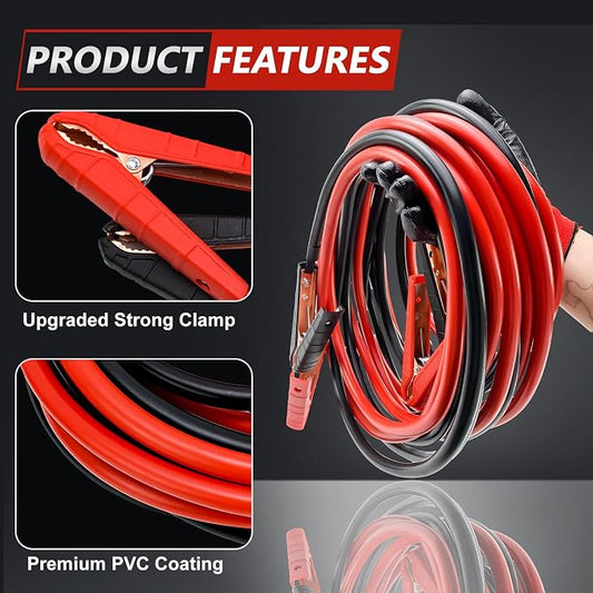 0 Gauge 25FT Jumper Cables, Heavy Duty Jumper Cables for Car Van Truck, Commercial Grade 3000AMP Automotive Booster Cables for Jump Starting Dead or Weak Batteries, With Storage Bag & Gloves