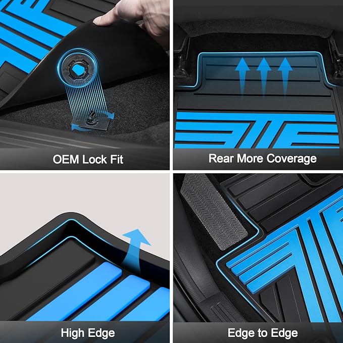 Floor Mats Fit for Honda Accord Sedan 2017 2016 2015 2014 2013, All Weather Rubber Custom Fit Anti-Slip Car Floor Liner, 1st & 2nd Row, Black & Blue (Not for Coupe)