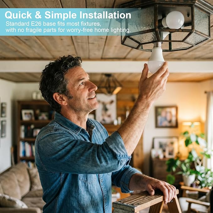 12 Pack A19 LED Light Bulbs, 60W Equivalent, Daylight Light 5000K LED Bulb with E26 Standard Base, Efficient 9W, Non-Dimmable, 800 Lumens, 120V, CRI 85, Eye-Friendly for Bedroom Living Room