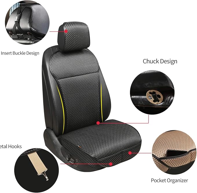 Auto Newer Luxury Breathable Car Seat Cover Fit Four Seasons, Universal Front of Car Seat Cushions, Bottom Seat Covers of Full Wrapped Edge,Universal Fit for 95% Cars,SUV,Pickup(Black,1PCS)