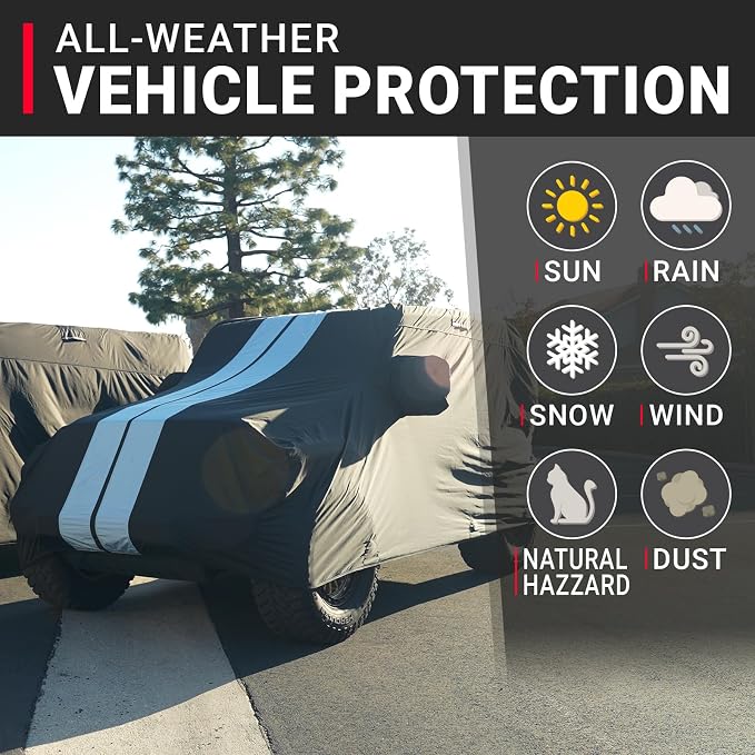 iCarCover Premium Heavy Duty SUV Car Cover - Waterproof All Weather Rain Snow UV Protection GLK, 4Runner, Xterra, Forester, XC40, Q3, Liberty, SPOR-Tage, Size S57 (See Size Chart), Stripe - Black/Gray