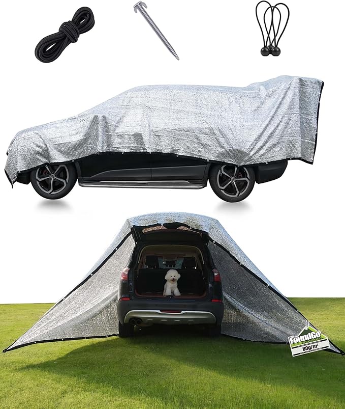 FoundGo 85% Aluminum Shade Cloth, 6.5'x10'Car/Dog Sun Reflective Aluminet tarp,Silver Reflective Sun Shade Net Cover with Grommets,Breathable,Sun/UV/Heat Blocking for Camping,RVs,with Accessories