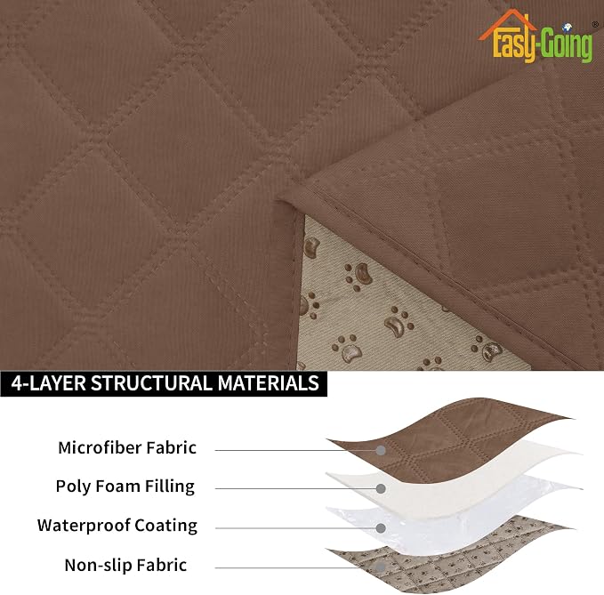 Easy-Going Waterproof Oversized Chair Cushion Covers, Non-Slip Leakproof Sofa Seat Cushion Slipcovers, Quilted and Stretch Furniture Protector for Dogs, Pets (1-Piece Oversized Chair Cushion, Brown)