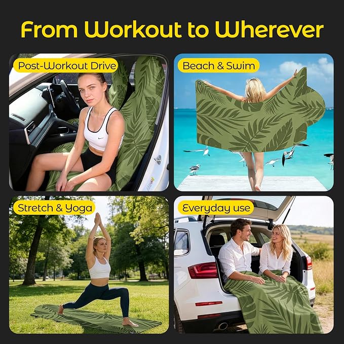 Car Seat Towel Cover - Sweat Absorbing Microfiber Towel for Car Seat After Gym, Workout & Beach - Washable Seat Protector, Universal Fit for Cars, Trucks, SUVs - Palm 2 Pack