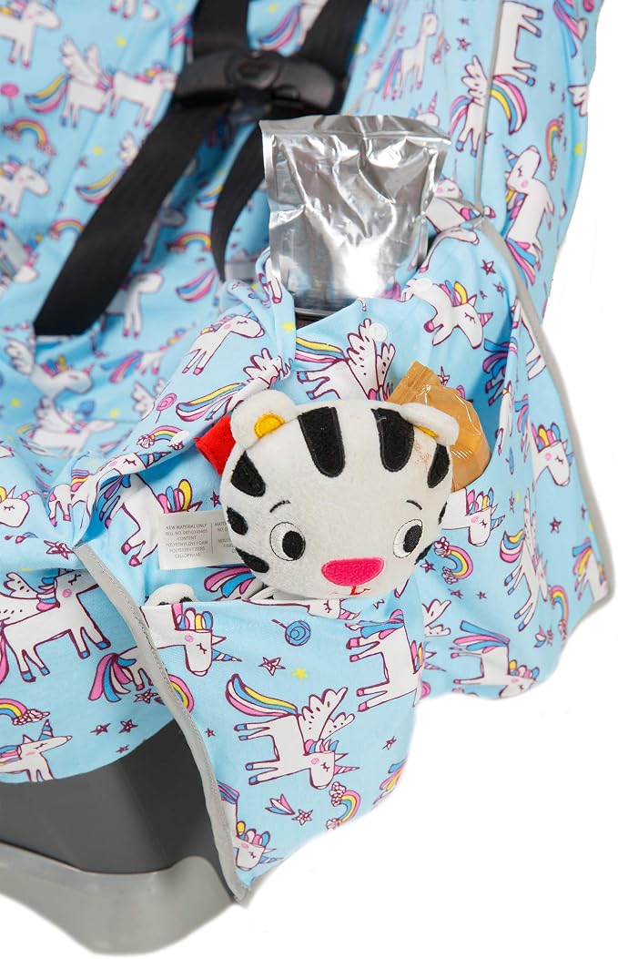 Niko Easy-Wash Children's Car Seat Cover & Liner - 100% Cotton Jersey Blue Unicorn - Fits Most Toddler Car Seats - Universal Fit - Waterproof SEAT Bottom - Machine Wash and Dry