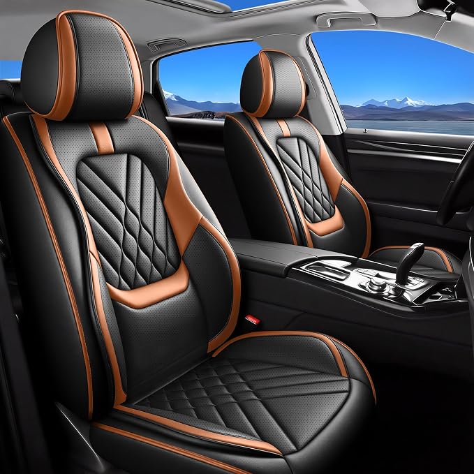 Fit Versa Car Seat Covers Compatible with Nissan Versa 2009-2025 2026-Premium Leather,Waterproof,Breathable,Airbag Compatible &All-Weather Seat Cushion Protecto(Full Set,Brown)