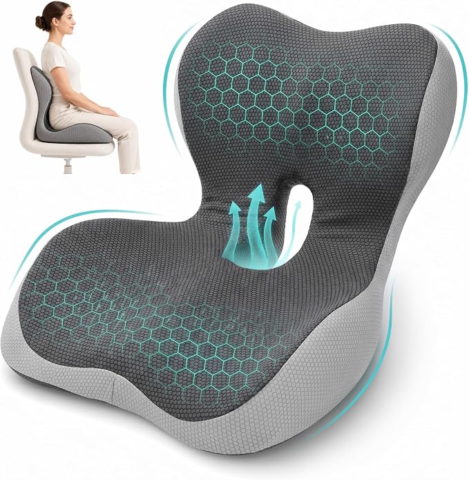 PEGZONE Seat Cushion with Lumbar Support, Memory Foam Cushion for Chair | Ergonomic Lumbar Support Pillow,Chair Cushion for Office , Car, – Orthopedic Pain Relief Cushion,For Back, Tailbone, Gray