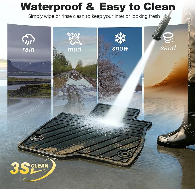 Rubber Floor Mats for Honda CR-V 2026 2025 2024 2023 (Gasoline & Hybrid) | All Weather Custom Fit Heavy Duty Car Mats for CRV, 1st & 2nd Row, Black