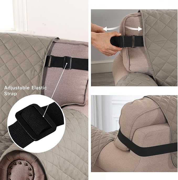 H.VERSAILTEX Sofa Protector for Dogs/Cats/Pets Sofa Covers Slipcover Quilted Couch Coveres Loveseat Covers with Non Slip Elastic Strap Water Resistant Seat Width: 46" (Loveseat, Khaki/Beige)
