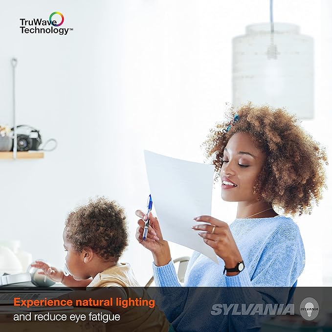Sylvania LED TruWave Natural Series A19 Light Bulb, 100W Equivalent, Efficient 15W, 1600 Lumens, Medium Base, Dimmable, Clear, 5000K, Daylight - 4 Pack (42273)
