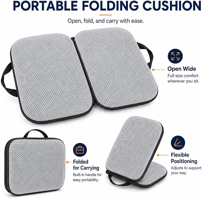 Sojoy 3 in 1 Foldable Gel Seat Cushion Featured with Memory Foam Breathable Seat Cushion for Pressure Relief (Size: 18.5“ x 15" x 2",Gray Mesh)