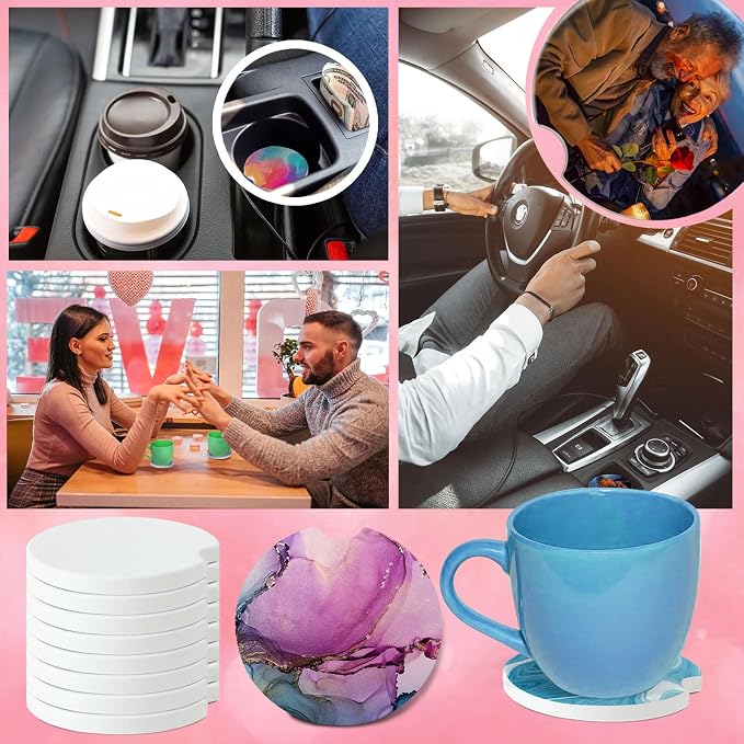 Ceramic Car Sublimation Blanks Cupholder for Car Cup with Finger Notch for Easy Removal Ceramic Car Cupholder Auto Cupholder Keep Vehicle from Cold Drink Sweat Stain Spill (24)