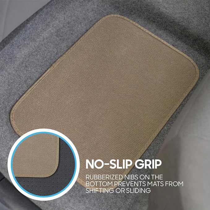 Beige Heavy Duty Front & Rear Carpet Floor Mats Universal Liners for Car SUV Van & Truck, All Weather Protection with Anti-Slip Nibs, Fit Contours of Most Vehicles