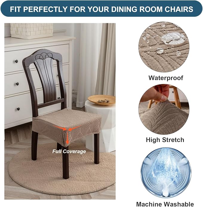 Removable Washable Dining Chair Seat Covers Set of 4,Stretch Jacquard Chair Seat Cushion Protector Slipcovers, Rear Covers
