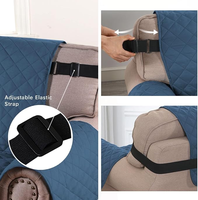 H.VERSAILTEX Loveseat Slipcover Reversible Loveseat Cover Seat Width Up to 46" Water Resistant Couch Cover with Elastic Strap Quilted Furniture Protector for Pets(Loveseat, Dark Blue/Beige)