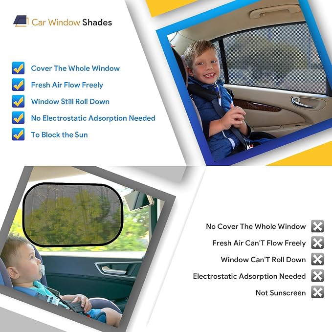 Car Window Shades,for Baby/Camping UV-Protection 2PCS XL 63''x28'' | Car Sun Shades for Side Windows with Breathable Mesh,for Back Covers Car, Truck, Suv, Car Camping Essentials,Black