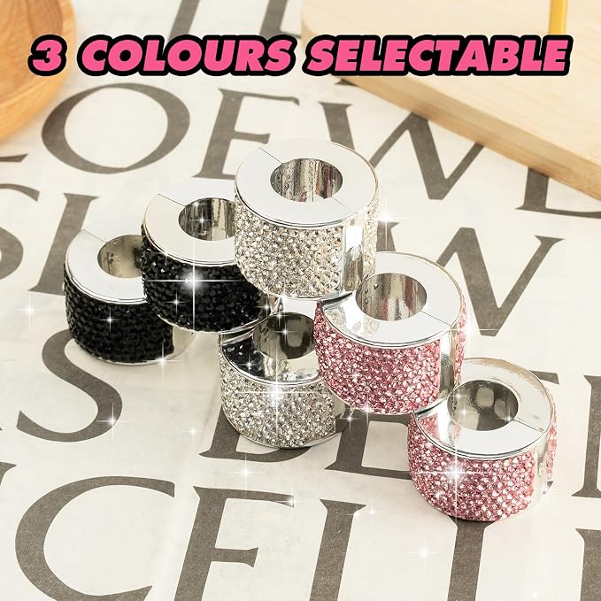 Rislobx 2PCS Magnetic Car Headrest Collars, Rhinestone Car Head Rest Collars Rings Decor, Bling Car Accessories for Women, Interior Decor Car SUV Truck (White)