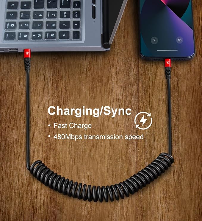 USB C Cable 3ft 2Pack USB C to USB C Charger Cable for Car, Coiled Type C | Fast Charging Cable for iPhone 17/16/15/Plus/Pro/Pro Max/MacBook Pro 2020/iPad Pro 2020/iPad Air 4/Samsung Galaxy S23-Red