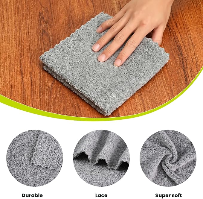 12 Pack Cleaning Cloth,Ultra Soft Absorbent Quick Drying Microfiber Cleaning Rags,No Scratches,Reusable,Washable,Lint Free Cleaning Towels for Kitchen,Window,Glass,car,11.8"×11.8"(Dark Grey)