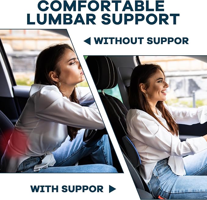 ROYALAY Lumbar Support Pillow for Car Seat Driver, Car Seat Cushions with Adjustable Straps for Driving Back Pain, Ergonomic Back Cushion with Removable Cover for Car, Computer, Gaming Chair, Recliner