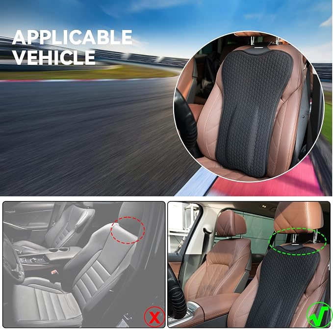 Lumbar Support Pillow for Car + Car Seat Cushion,Gel Lumbar Support Pillow & Seat Cover Relief Back Sciatica Pain for Car Seat Cushion,Car Seat Lumbar Support with Adjustable Straps Improve Posture