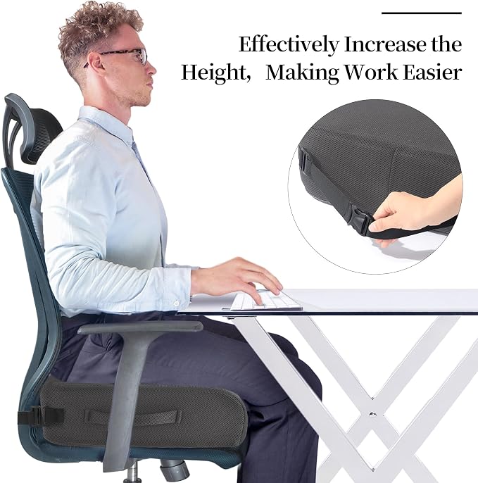 MABOZOO Extra Thick Chair Cushions,Office Chair Booster Seat Cushion to Raise Seat Height for Pain Relief,18 x 16 x 6 inch Non Slip Memory Foam Thick Cushion with Carry Handle(Dark Grey)