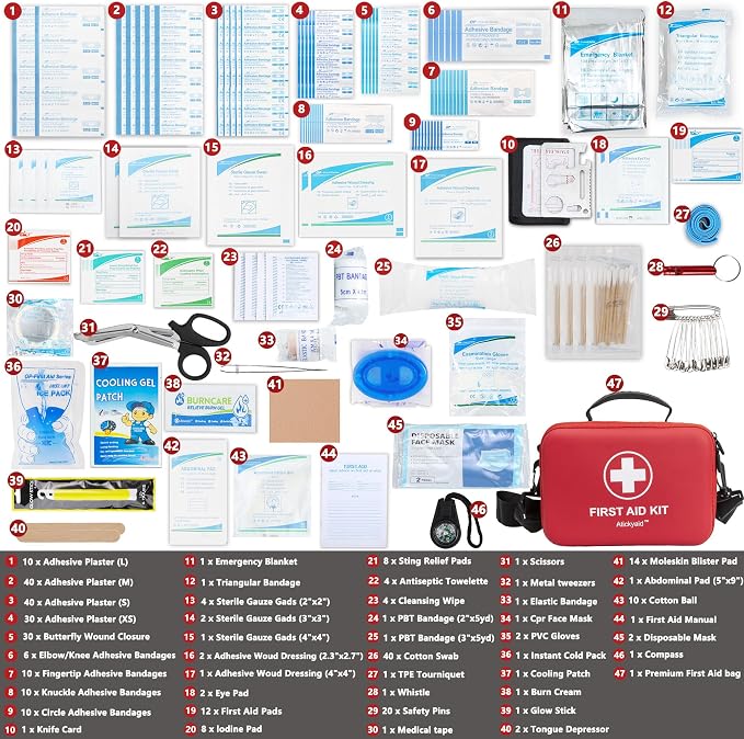 First Aid Kit 340 Piece, Premium Waterproof Hard Shell Medical Kit for Car, Home, Office, Travel, Camping, Sports, Outdoor, School - Emergency First Aid Supplies and Survival Kit