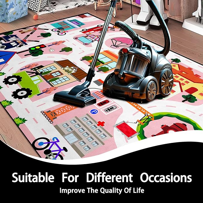 Road Map Carpet for Kids - Kids Rugs for Playroom Car Rugs for Toy Car Play Mats for Floor City Rug Play Mat, 2. 5x4 Feet