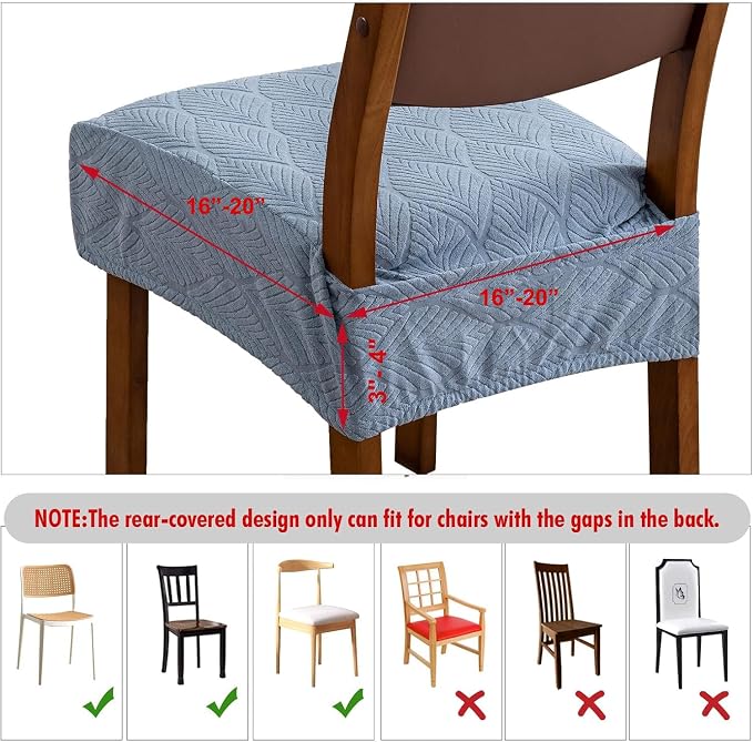 Removable Washable Dining Chair Seat Covers Set of 6,Stretch Jacquard Chair Seat Cushion Protector Slipcovers, Rear Covers