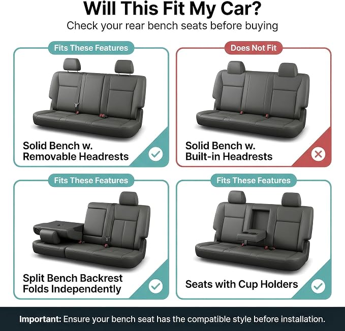 FH Group Automotive Seat Cover Trendy Elegance for Back Seat Red Car Interior Accessories for SUV, Sedan & Van Universal Fit Combo Rear Seat Cover Split Bench Car Seat Protector for Dogs and Kids