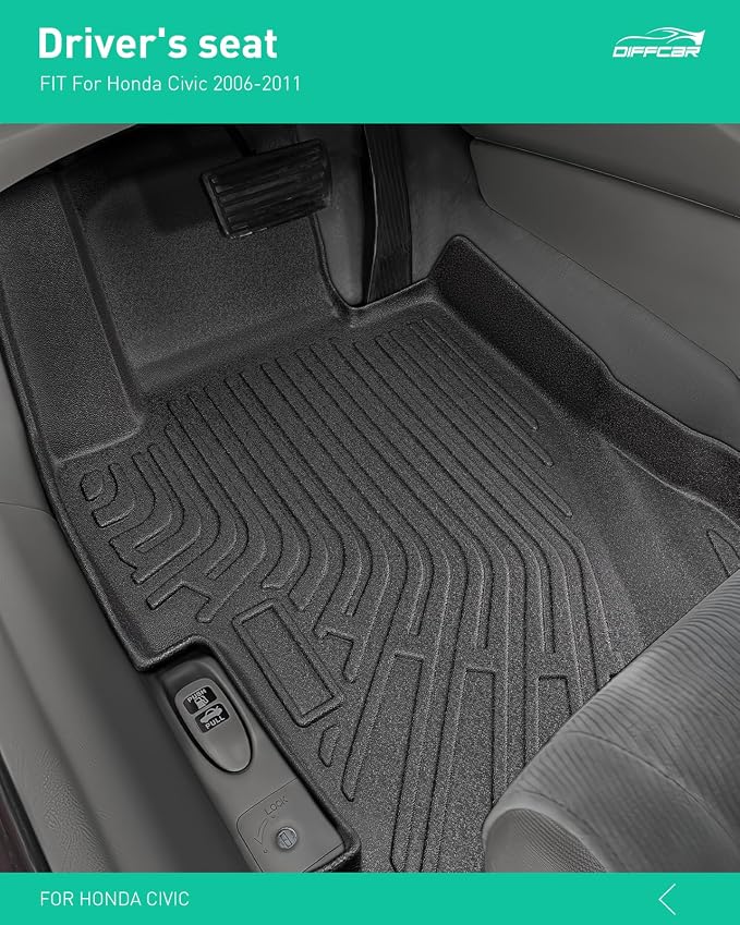 Car Floor Mats for Honda Civic: 2006 2007 2008 2009 2010 2011 All Weather Rubber Black Trunk Liner Full Set Mats Fit for 5-Seat 8th Gen Civic Si Sedan (Not Fit Coupe) TPE Cutsom Automotive Accessories