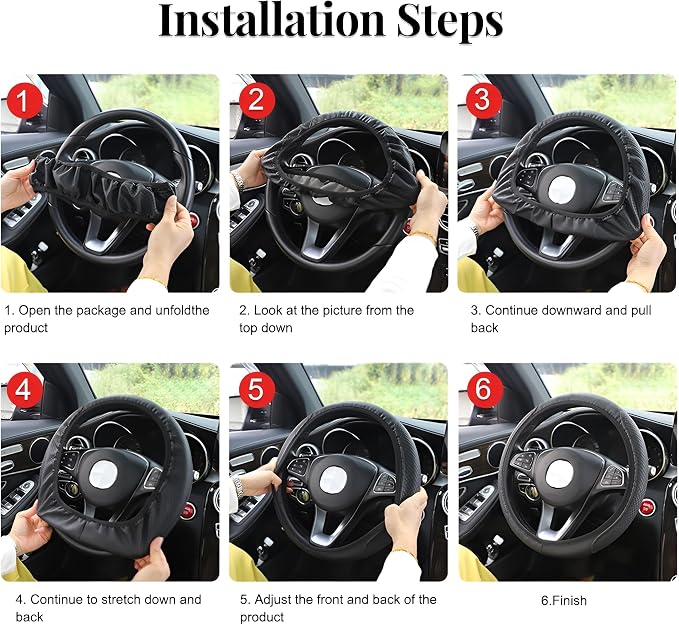 Car Steering Wheel Cover, 14.5-15" Non-Slip Soft Leather Breathable Sporty Steering Wheel Protector, Comfortable Automotive Interior Protection Accessory, Universal for Vehicles (Black/Beige)