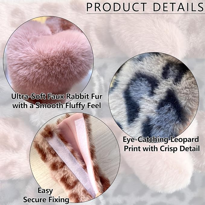 Car Neck Pillow 2PCS Plush Bowknot Car Headrest Pillow – Comfortable Neck Support for Driving Soft Touch Fabric Car Pillow Cute Interior Decor (Blue Leopard Set 4)