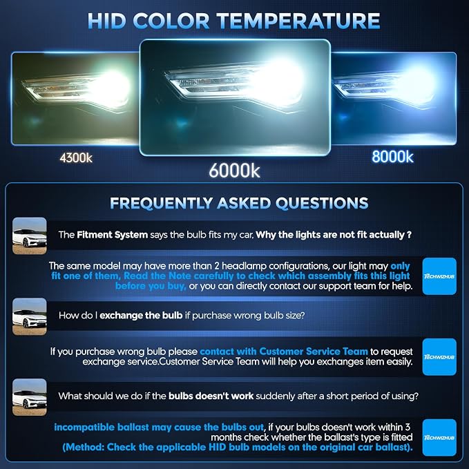 D1S Xenon HID Bulbs, 6000K 35W Cool White High/Low Beam 66144 66140 85140 85415 Replacement Bulb, Easy Installation, Pack of 2