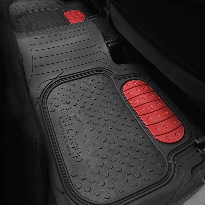 FH Group Car Floor Mats - Heavy-Duty Rubber Floor Mats for Cars, Universal Fit Full Set, Trimmable Automotive Floor Mats, Climaproof Floor Mats for Most Sedan, SUV, Truck Floor Mats Red