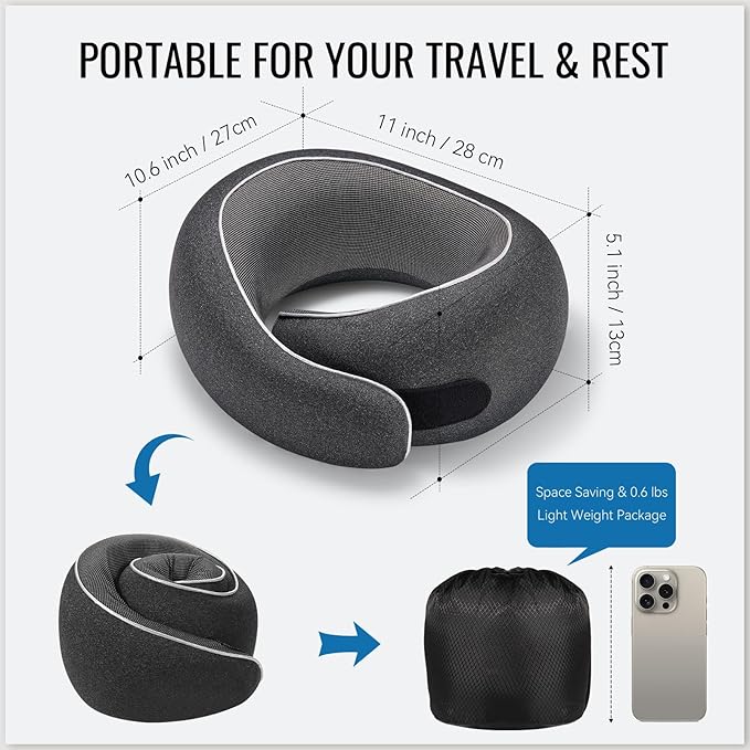 Travel Neck Pillow for Airplanes, 100% Pure Memory Foam Travel Pillow with Ergonomic 360° Support, Travel Essentials for Long Flights, Car, Train and Home, Max Pink