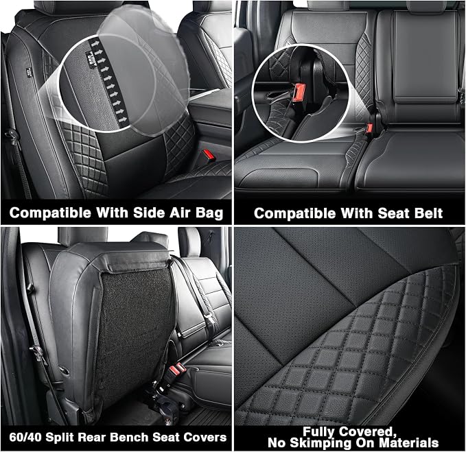 F150 Front Seat Covers, Custom Fit Ford 2021-2026 F150 SuperCrew XL,XLT, 2023 2024 2025 2026 F250 F350 F450 XL XLT Crew Cab, Black Leather (Only for Front Seats)