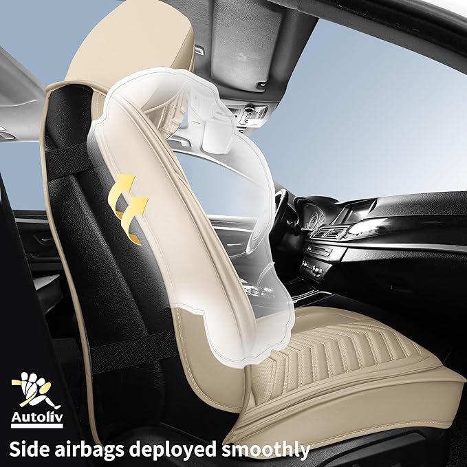 HChengkikz Nappa Leather Car Seat Covers Full Set, Beige Car seat Protector 5 Seats, Waterproof Car Seat Cushion, Universal Automotive Seat Covers Fit for SUV Truck Pick-up Sedan, Front and Rear | Easy Maintenance, Airbag Compatible, Universal Fit For ...
